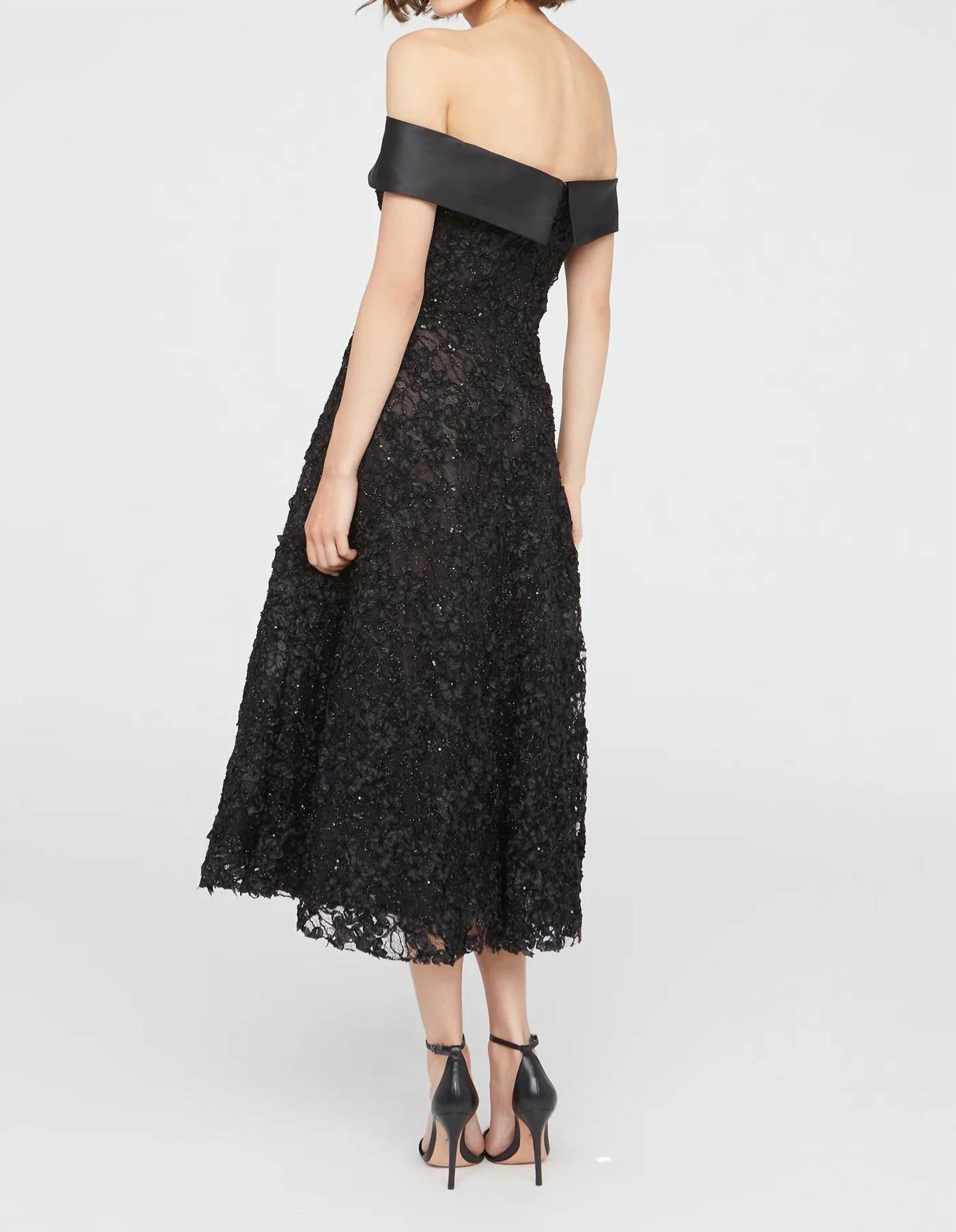 Theia - Roxy Off Shoulder A Line Floral Lurex Midi Dress