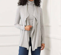 Karen Kane Long Sleeve Ribbed Drape Front Cardigan - Petite in heather gray - women's cardigan - view 4