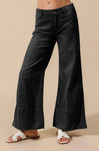 So Me - Wide Leg Flared Washed Corduroy Pants
