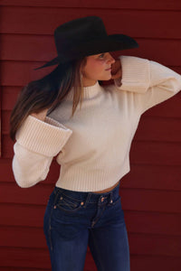 Sage The Label - Mock Neck Foldover Sleeve Sweater