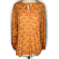 Nic + Zoe Women's Swan Rays Necktie Boho Top in orange multi - women's long sleeve top - alternate view