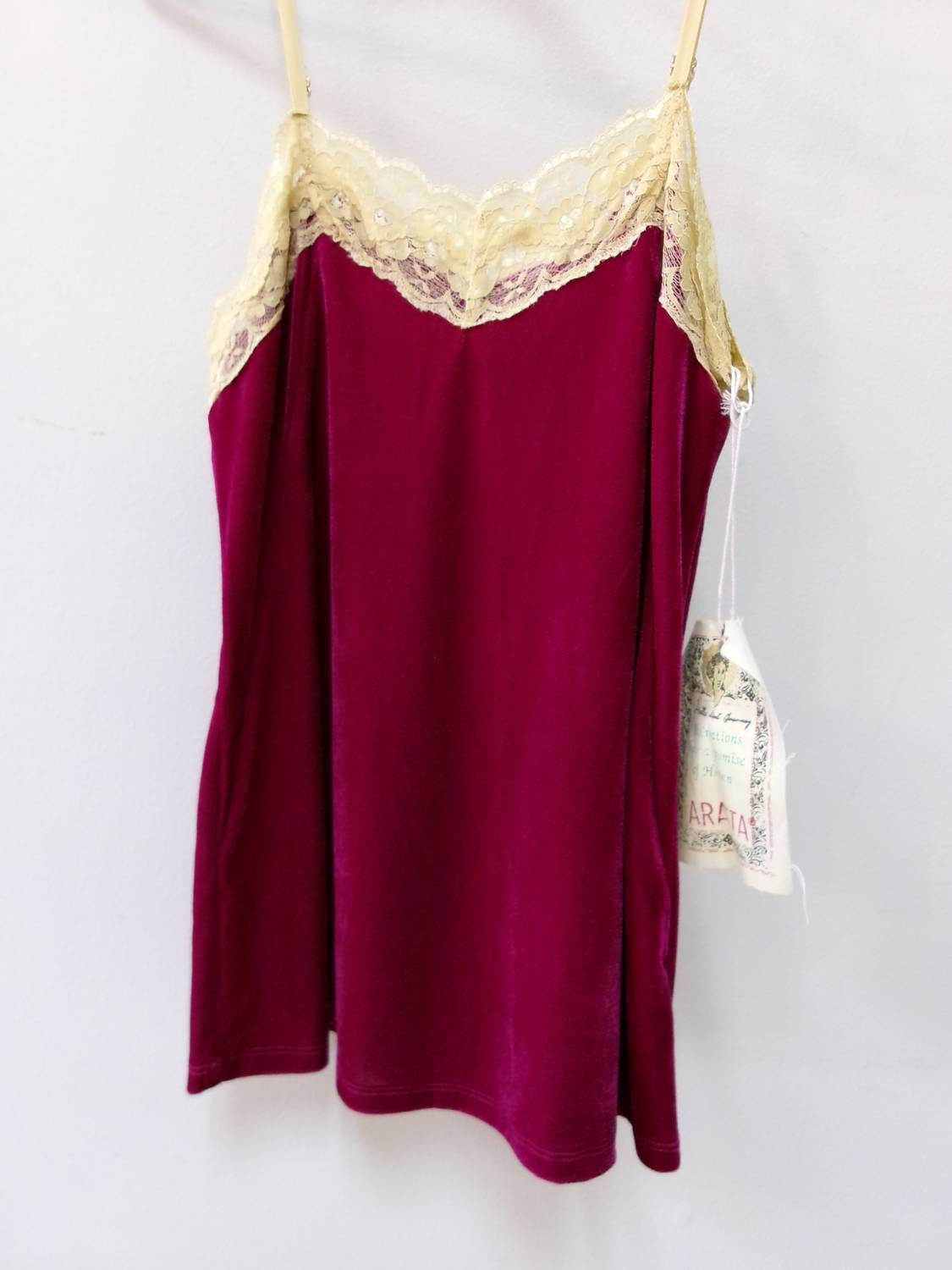 Aratta - Women's Velvet Lace Trim Cami With Button Down Back