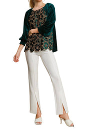 Umgee - Women's Floral Lace Velvet Top