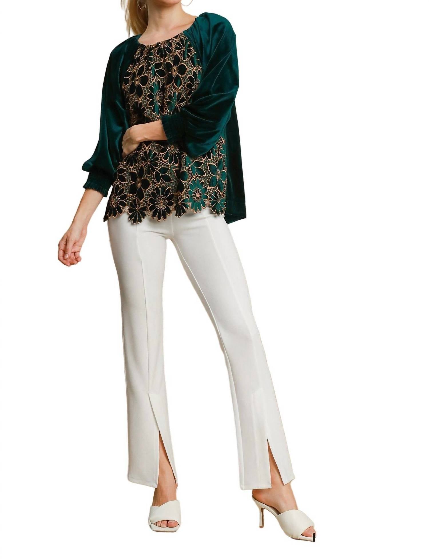 Umgee - Women's Floral Lace Velvet Top