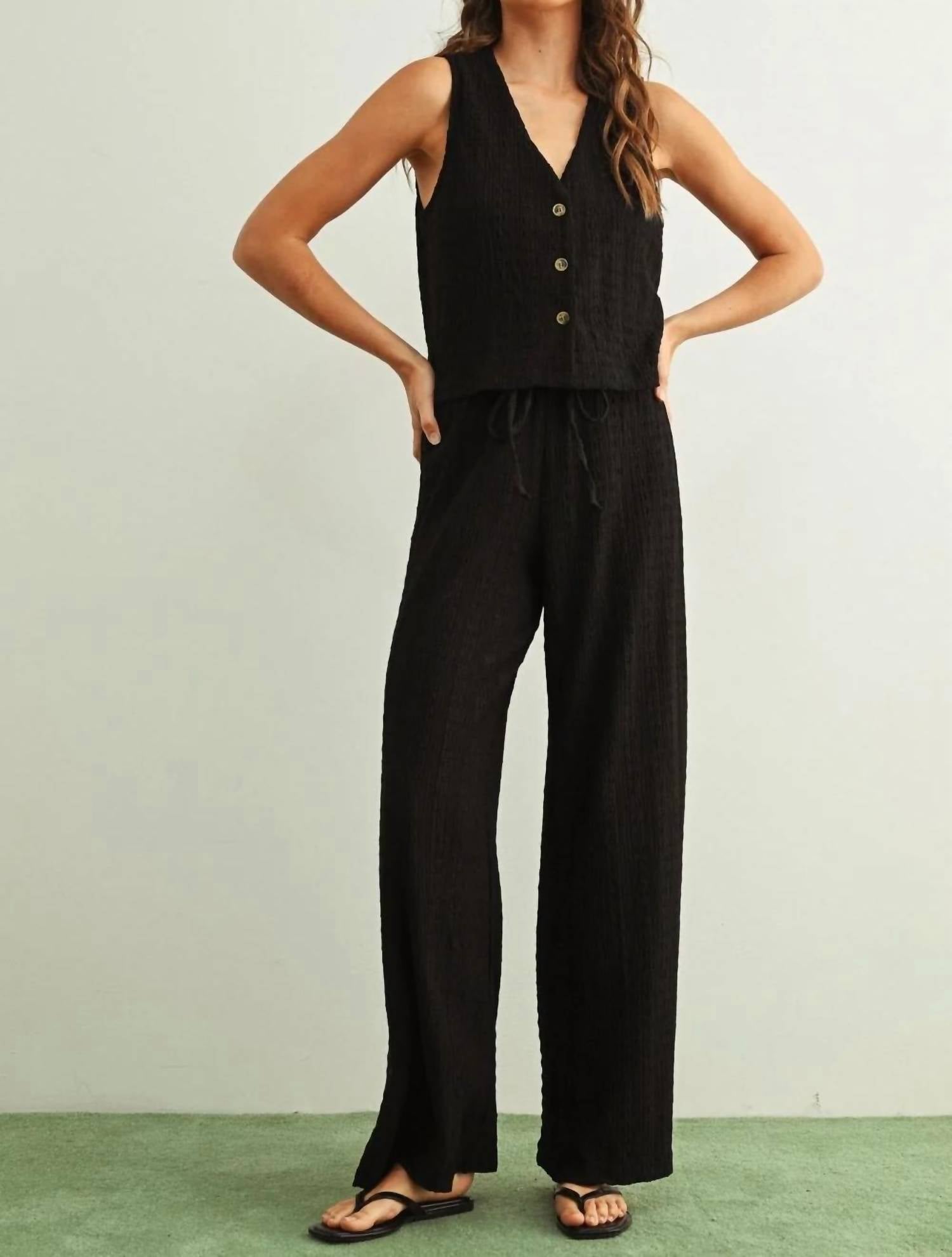 Miou Muse - Textured Lightweight Crinkled Texture Waistcoat