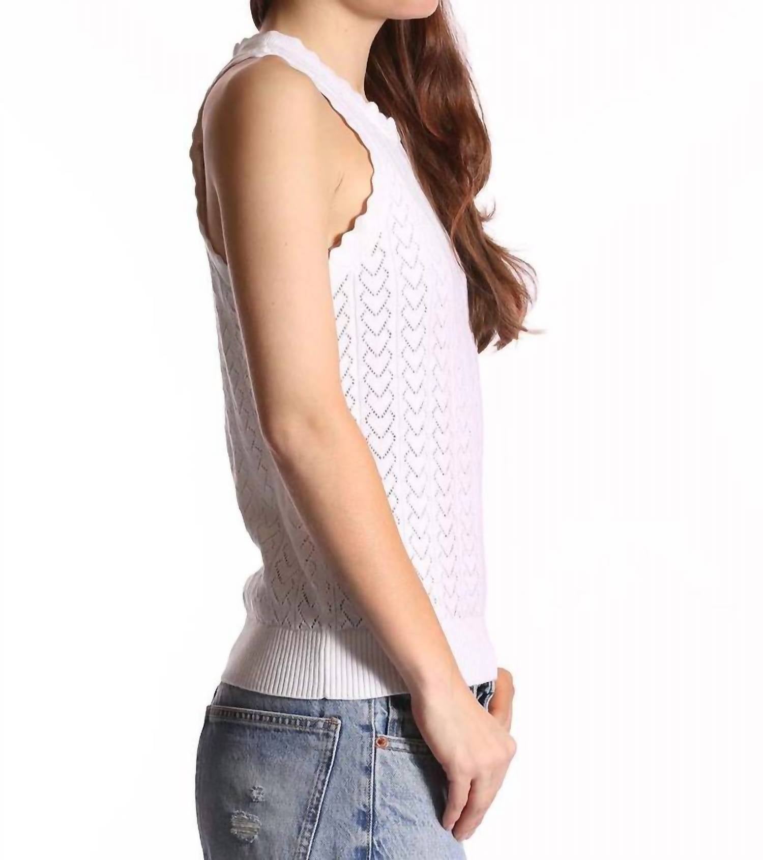 Minnie Rose - Heart Pointelle Scalloped Tank Top
