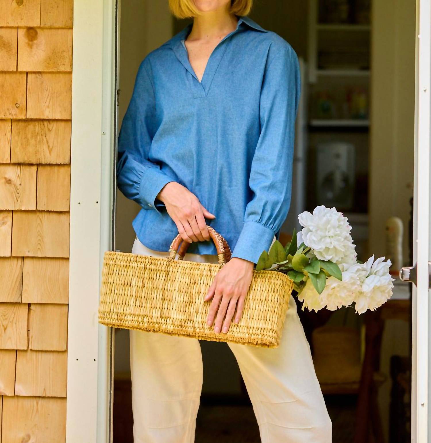 SARA CAMPBELL Jacqueline V-neck Top in blue - women's long sleeve top - view 5