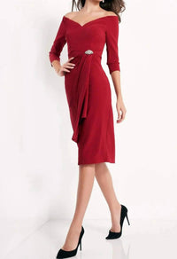 Jovani - V-neck Off Shoulder Cocktail Dress