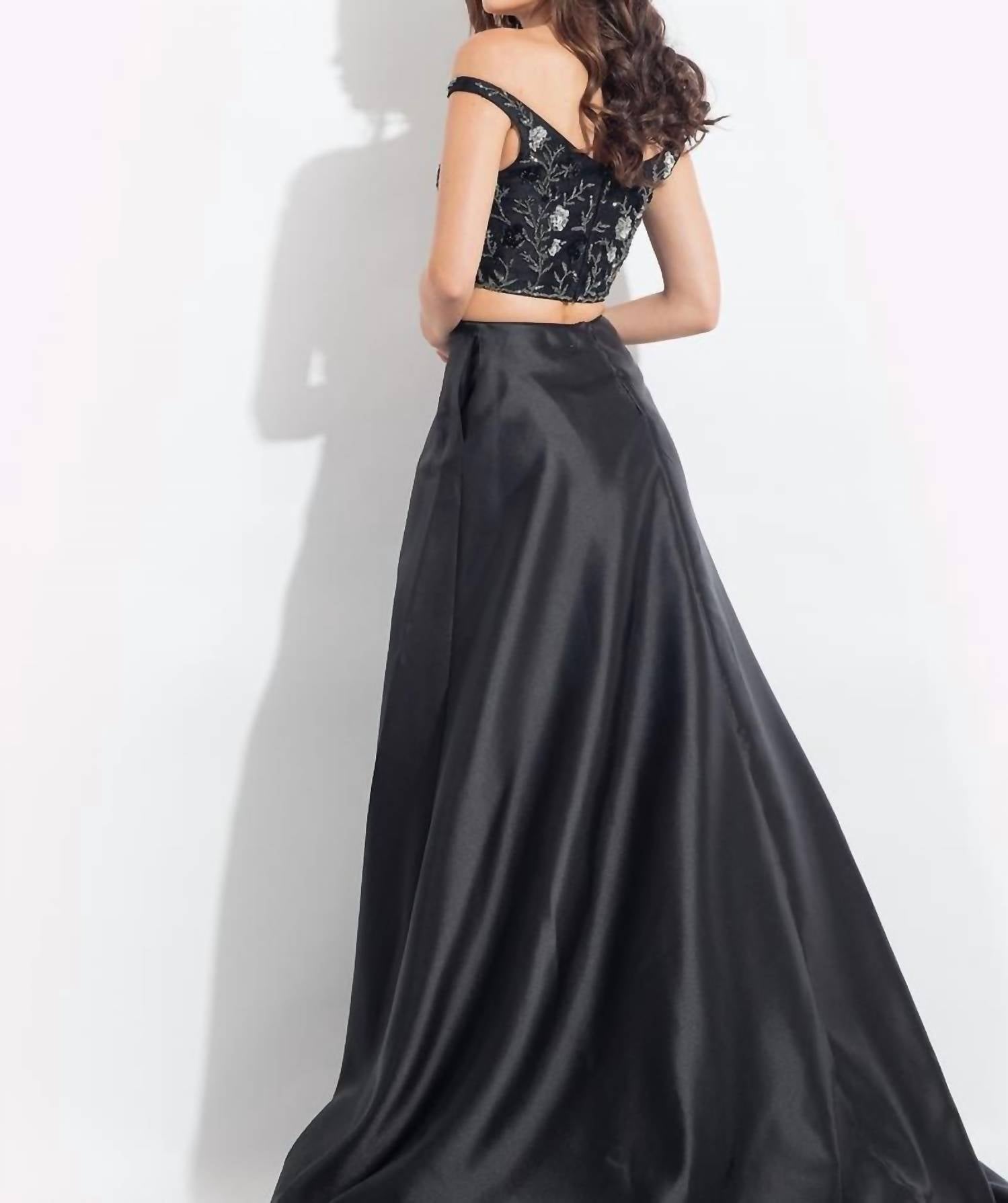 Rachel Allan - Floral Embroidered Two-piece Mikado Gown