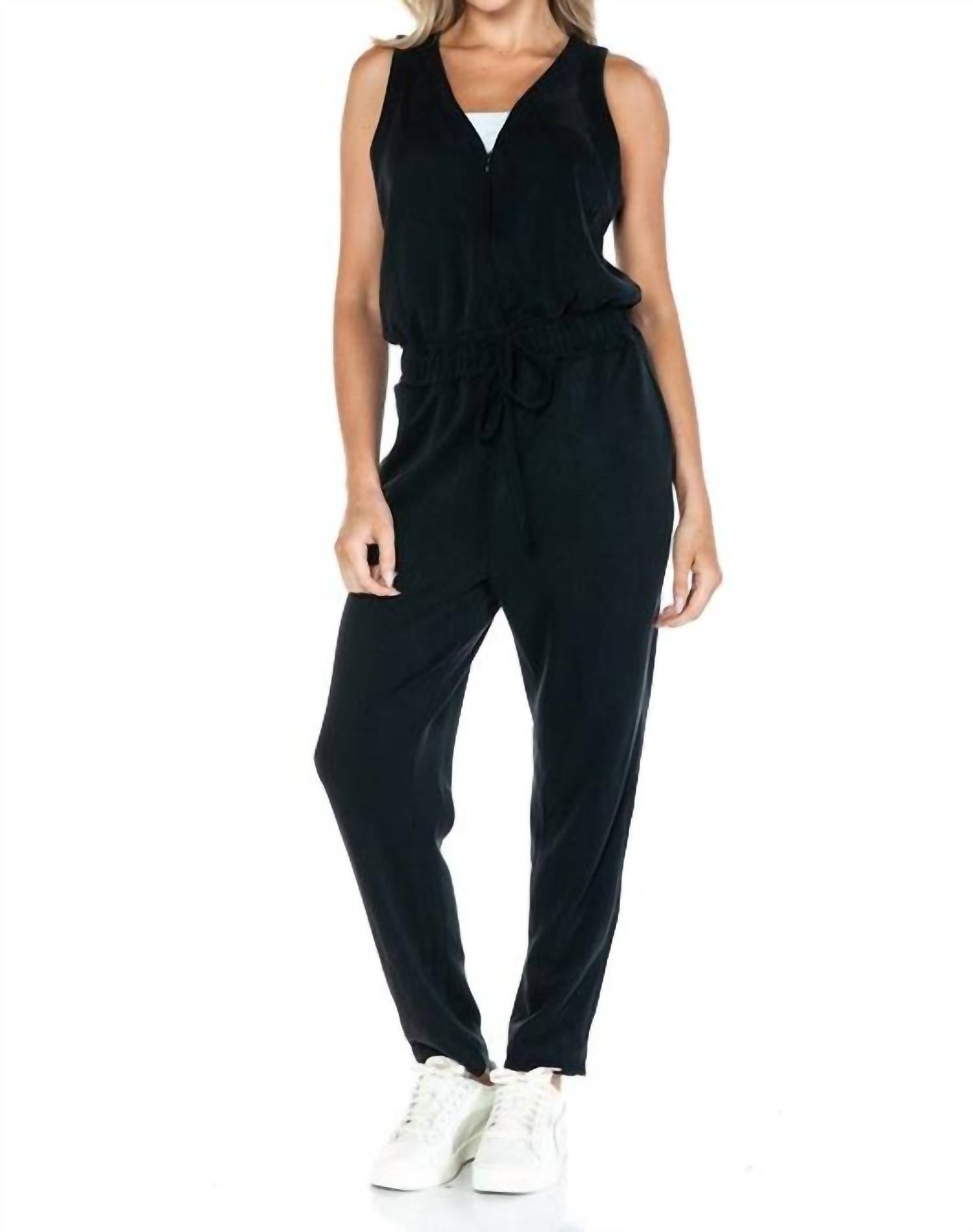 ariella Scuba Sleeveless Jumpsuit in black - women's pants