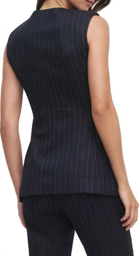 Favorite Daughter Clocking In Pinstripe Top in pinstripe top in blue - women's blouse - detail view