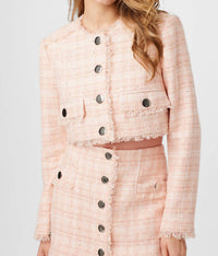 TOCCIN Lainey Crew Neck Tweed Jacket in pink sand - women's jacket