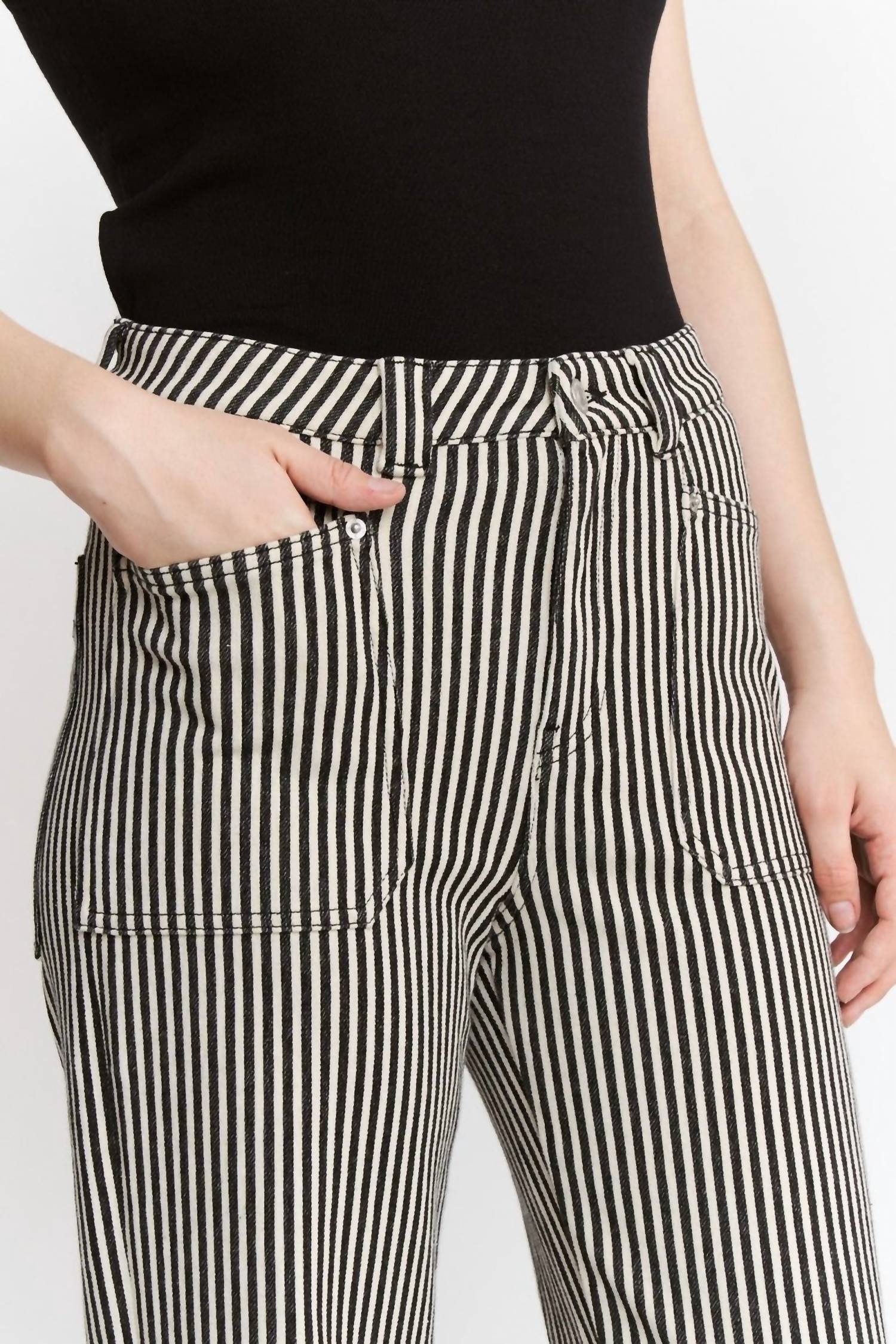 Mica Denim - Super High Loose Fit Striped Straight Jeans
