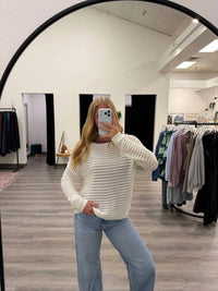 Staccato - Wide Crew Neck Crochet Pullover Sweater