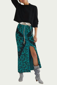 FLORAL KNIT MIDI SKIRT