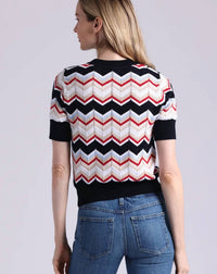 Minnie Rose - Cotton Cashmere Chevron Short Sleeve Crew Top