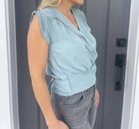 bishop + young Women's Naomi Smocked Waist Top in jade - women's blouse - alternate view
