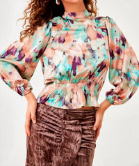 NUD by Nekane Printed Blouse With Balloon Sleeves in dusty pink - women's blouse