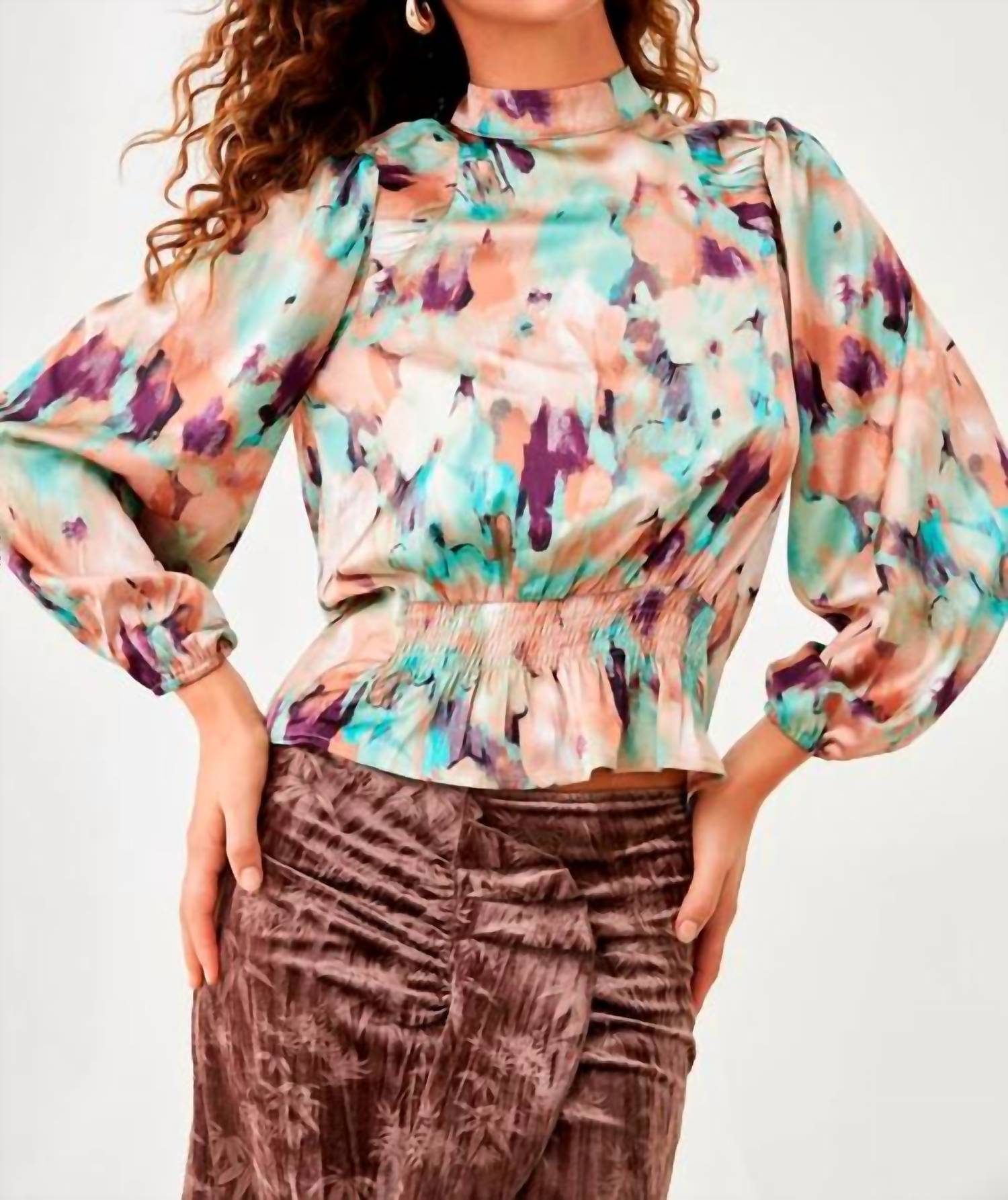 NUD by Nekane Printed Blouse With Balloon Sleeves in dusty pink - women's blouse