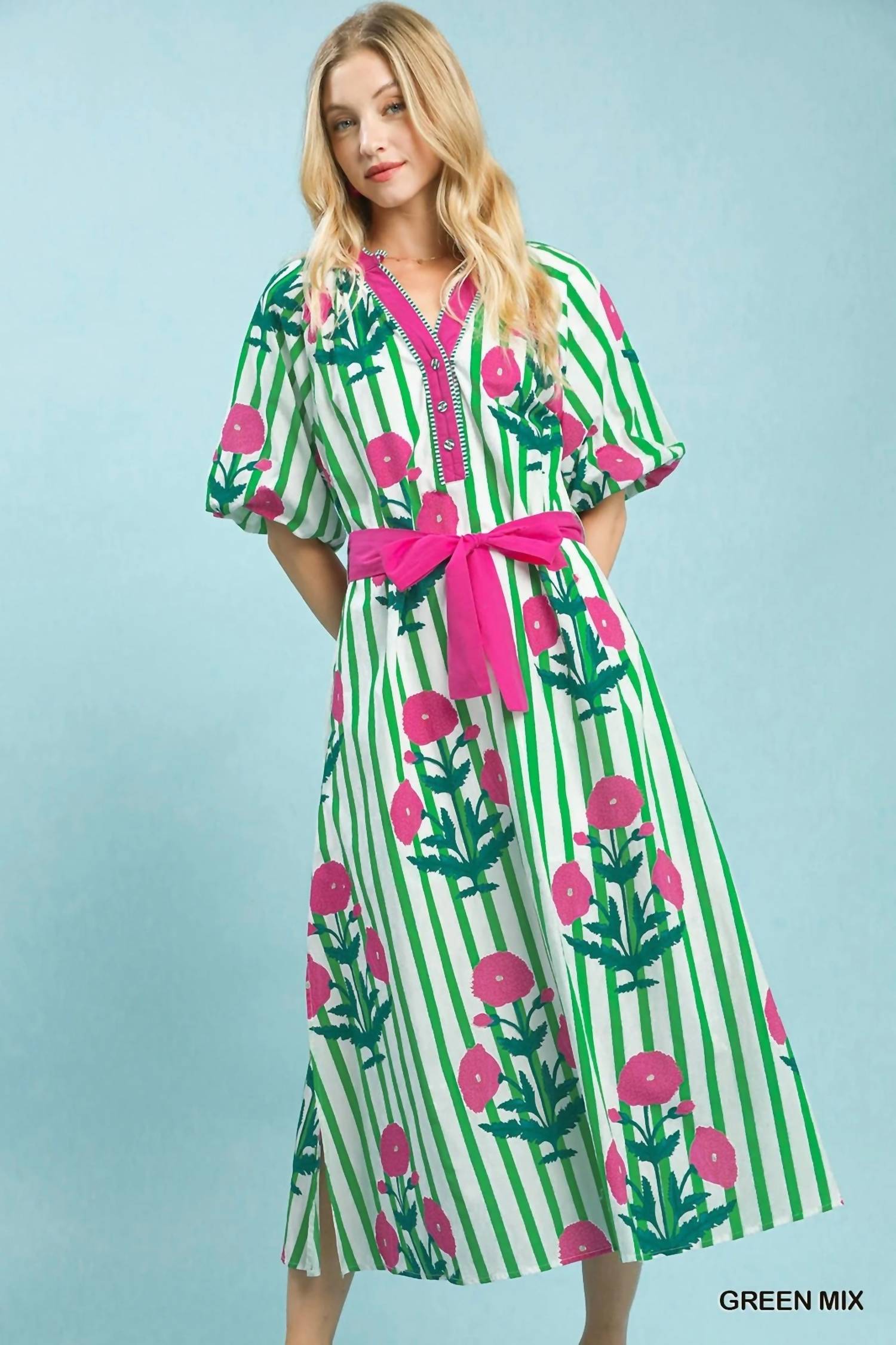Umgee - Stripe Mixed Midi Dress