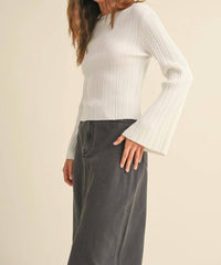 MIOU MUSE Lily Ribbed Long Sleeve Top in white - women's long sleeve top - alternate view