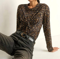 Nation LTD Marion Twist Front Tee in leopard - women's long sleeve top - detail view