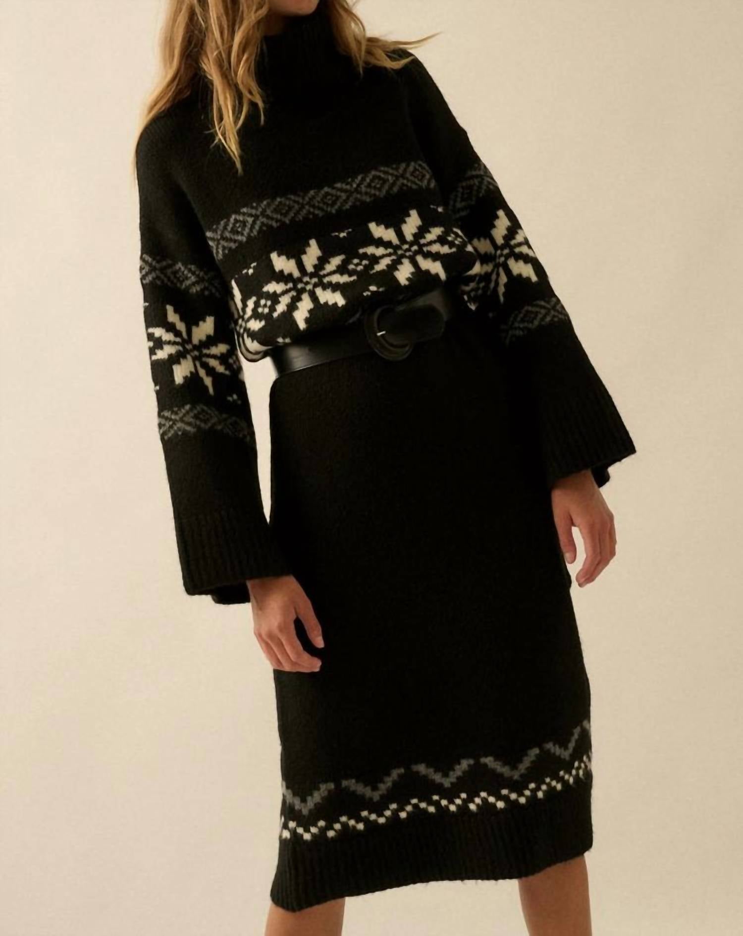 PROMESA Snowflake Sweater Midi Dress in black - women's dress - detail view