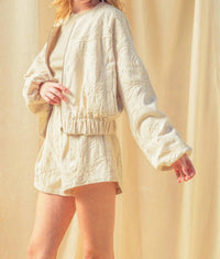 Miou Muse - Floral Jacquard Zip Up Jacket