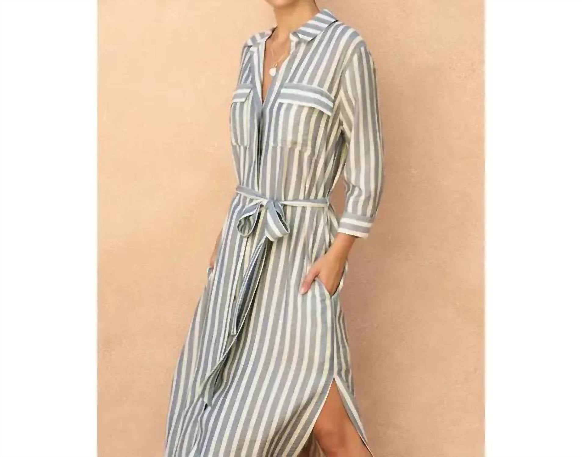 Dress Forum - Nautical Stripe Belted Maxi Shirt Dress