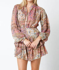 Olivaceous - Paisley Long Sleeve Mini Dress