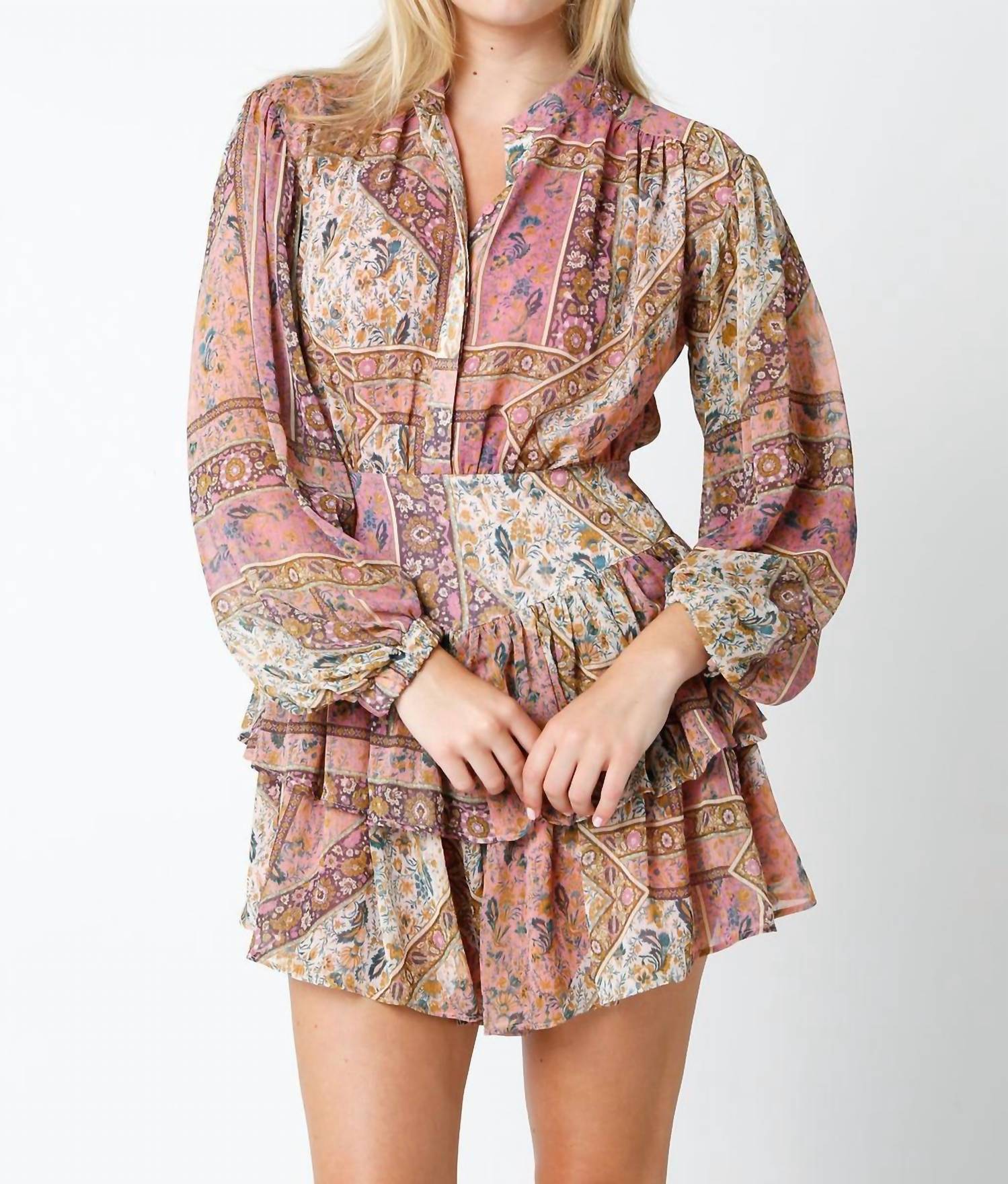 Olivaceous - Paisley Long Sleeve Mini Dress