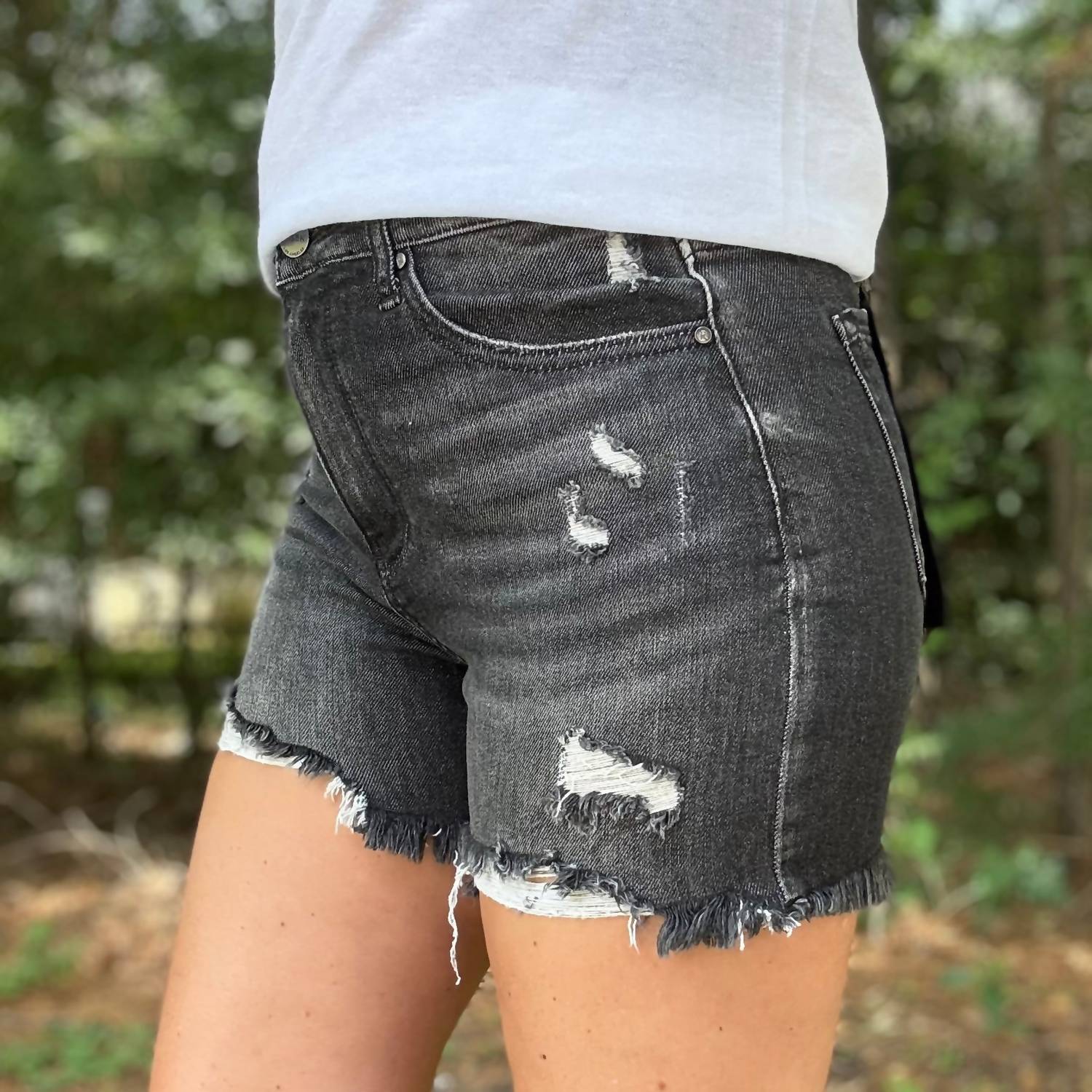 Risen - Billy High Waisted Distressed Denim Shorts