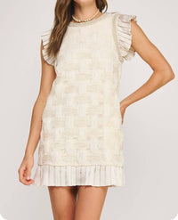 Strut & Bolt - Pearl Trim Detail Textured Mini Dress