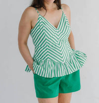 Skies Are Blue - Striped Sleeveless Peplum Top With Chevron Bodice