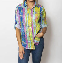 Sno Skins - Printed Crinkle Button Shirt Top