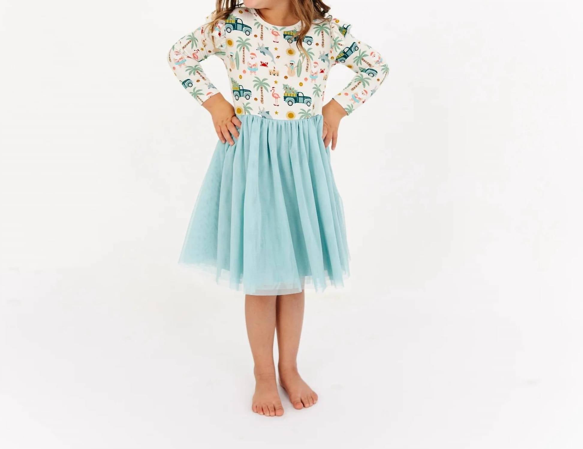 Emerson And Friends - Coastal Christmas Flutter Long Sleeve Tulle Twirl Dress
