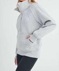 AEMI + CO Women's Funnel Neck Half Zip Pullover Sweater in heather grey - women's sweater - view 9