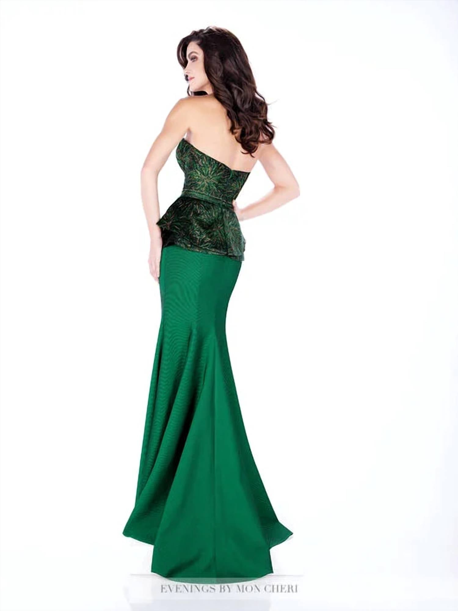 Social Occasions By Mon Cheri - Metallic Brocade Peplum Mermaid Long Gown