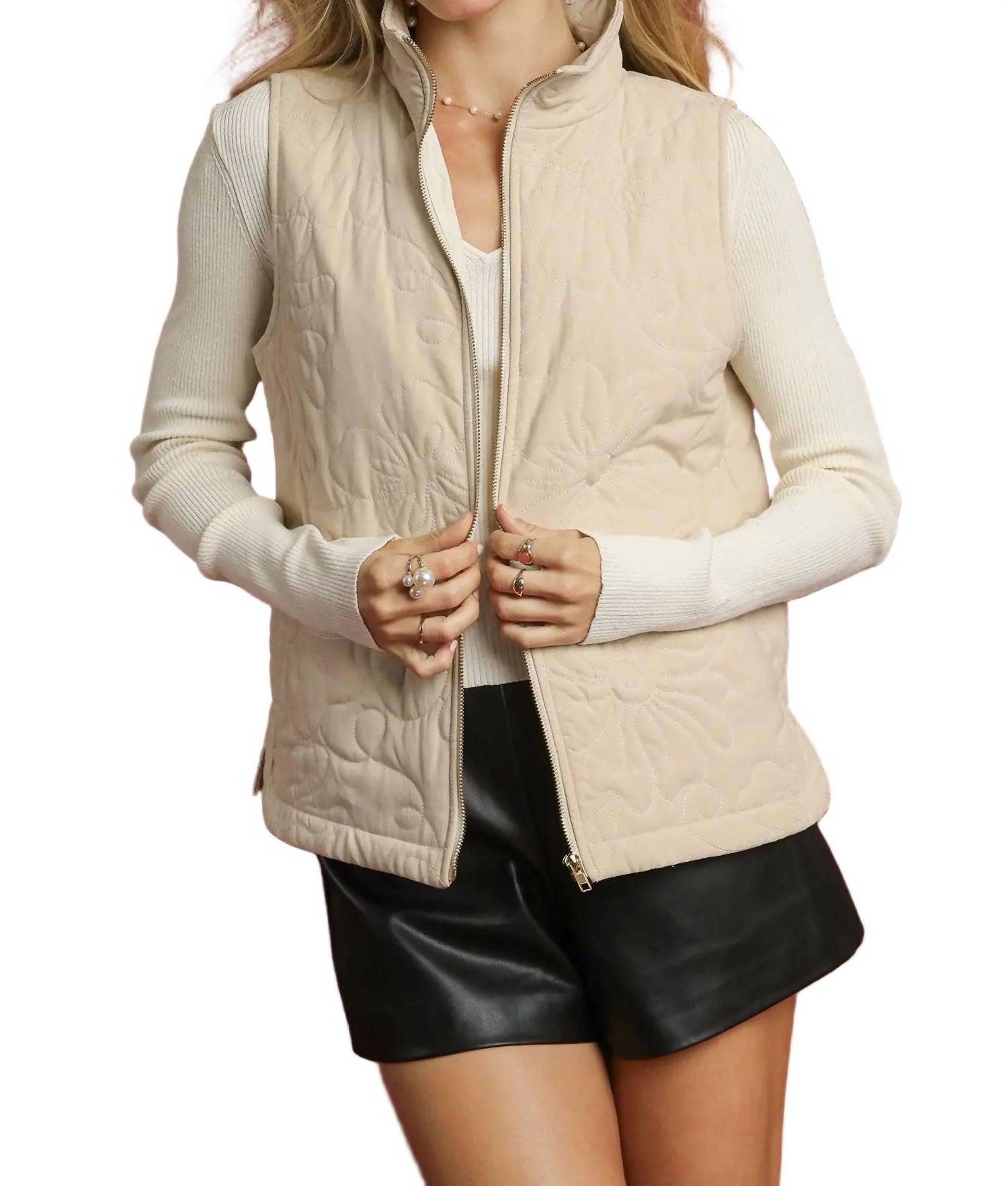 Umgee - Quilted Floral Zip Vest