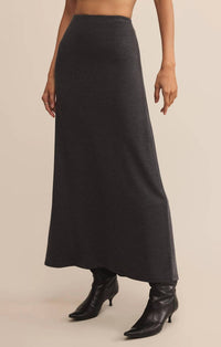 Z Supply Demure Maxi Skirt in charcoal heather 1 - women's skirt - detail view