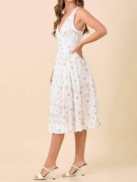 Main Strip - Low V-neck 3d Floral Midi Dress