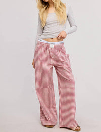 Mimosa - Mid Rise Elasticized Waistband Gingham Pattern Pants