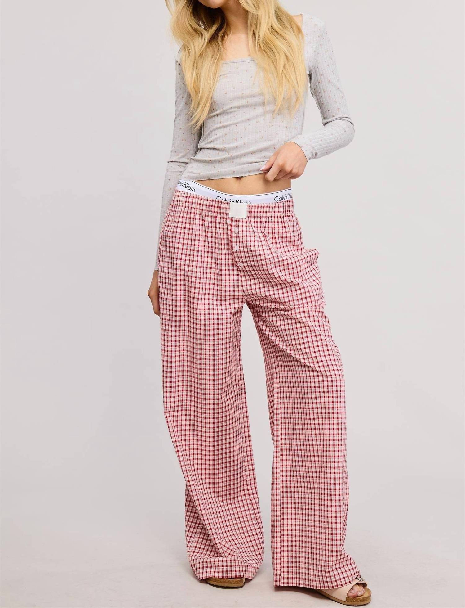 Mimosa - Mid Rise Elasticized Waistband Gingham Pattern Pants