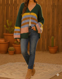 Little Secret Of Mine - Wrap Up In Colorblock Long Sleeve Button Closure Cardigan