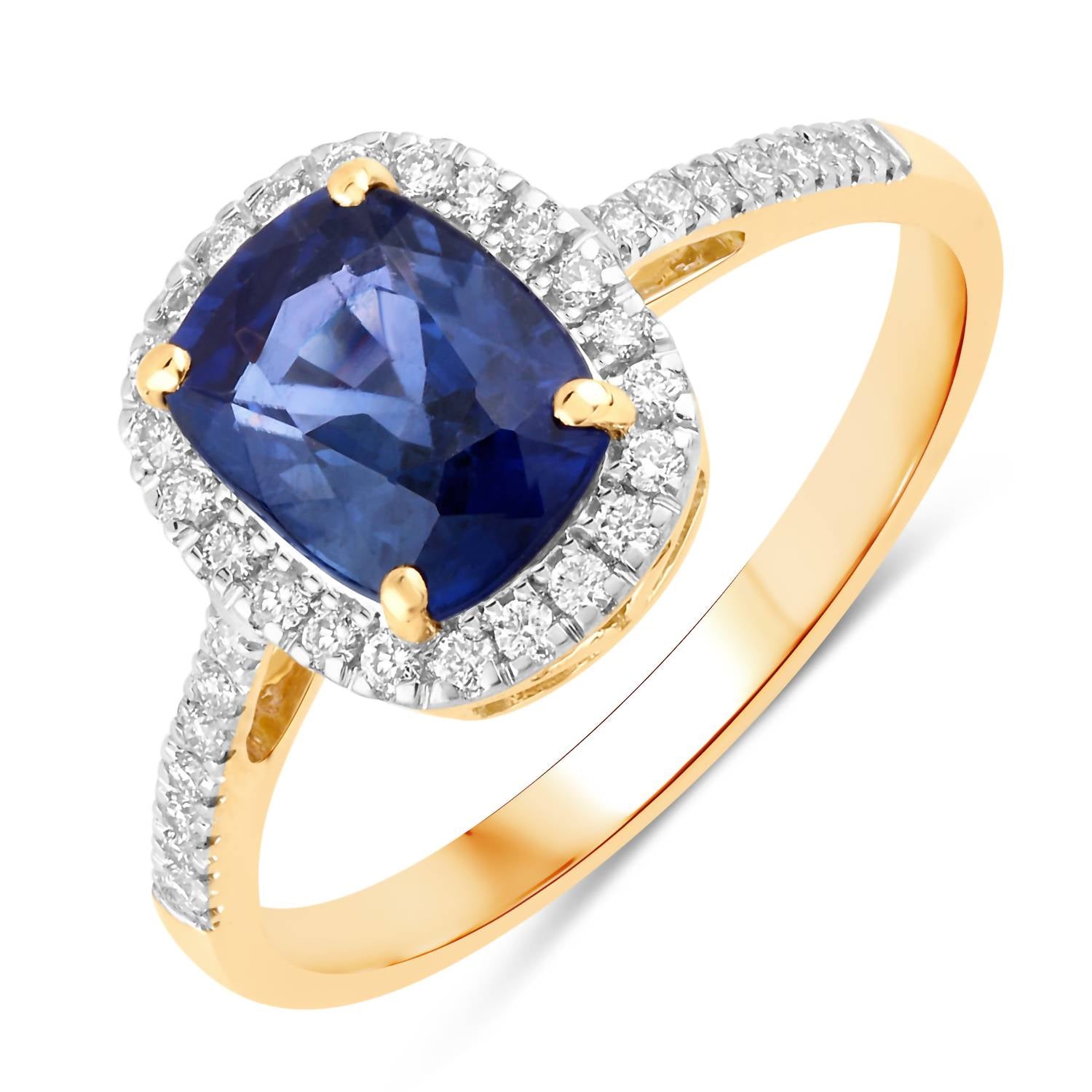 Diana M Jewels Women's Cushion Natural Ceylon Blue Sapphire Fashion Ring (2.17 Ct) - Classic Plus in 18k yellow gold - women's jewelry