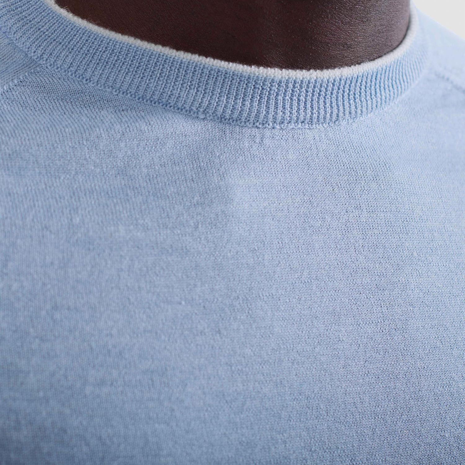Bugatchi Uomo Wool Silk Crew Neck Sweater With Tipping in air blue - men's sweater - view 4