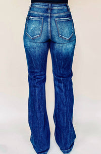 Petra153 Deadwood Flare Distressed Jeans in mid wash - women's jeans - detail view