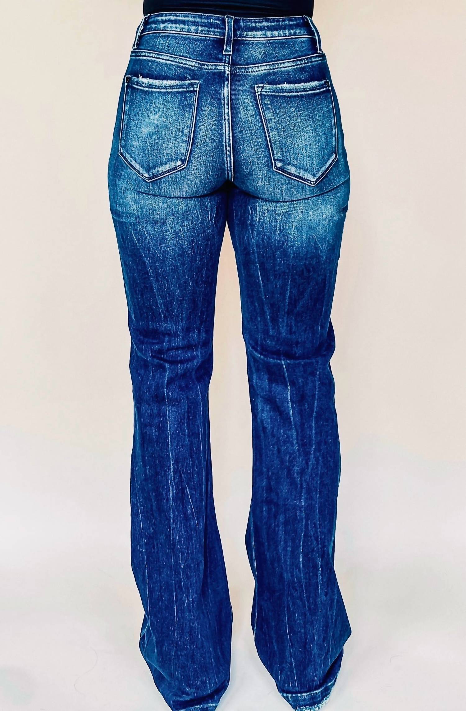 Petra153 Deadwood Flare Distressed Jeans in mid wash - women's jeans - detail view
