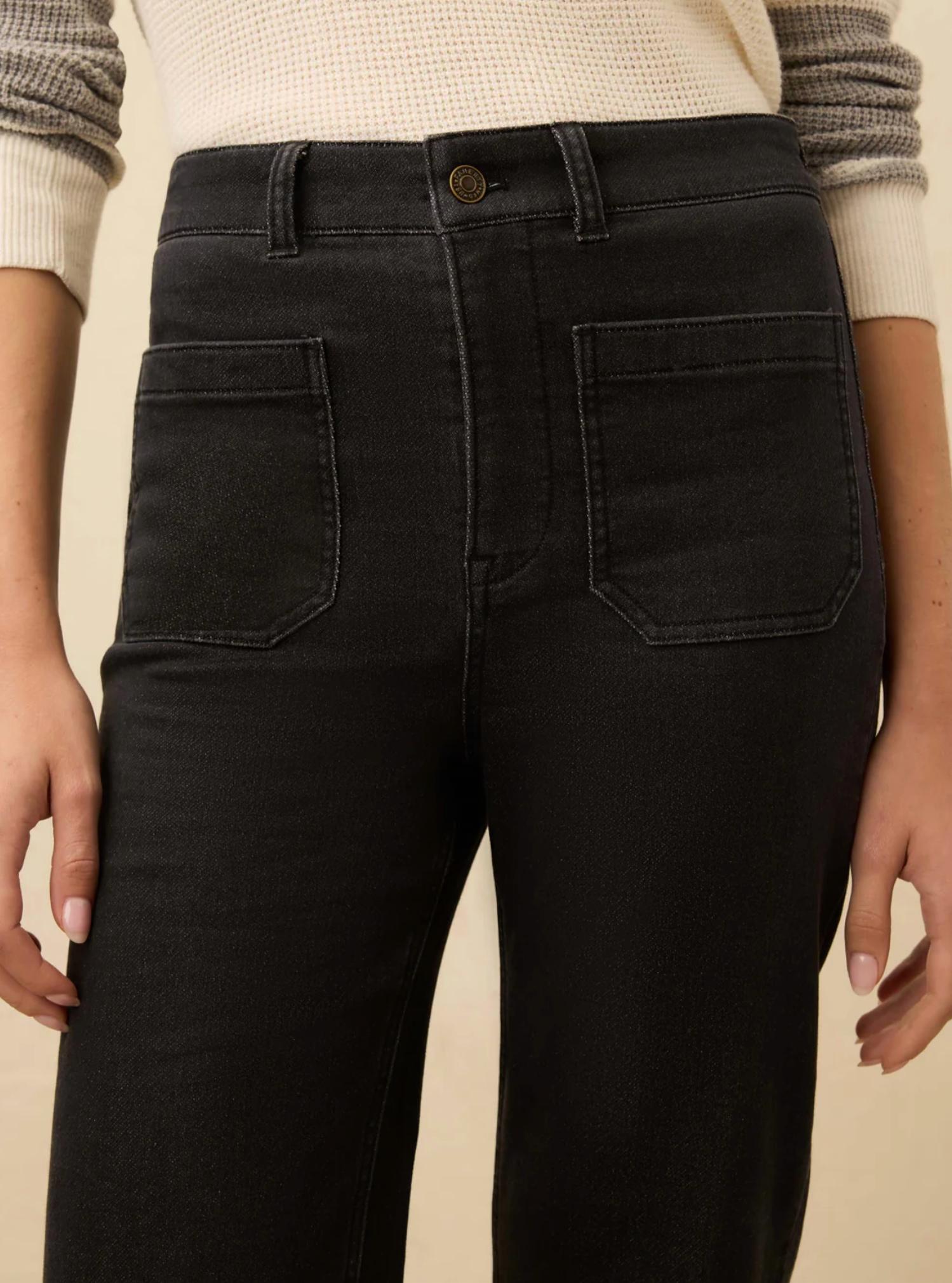 Faherty Stretch Terry Patch Pocket Jeans in onyx black - women's jeans - alternate view