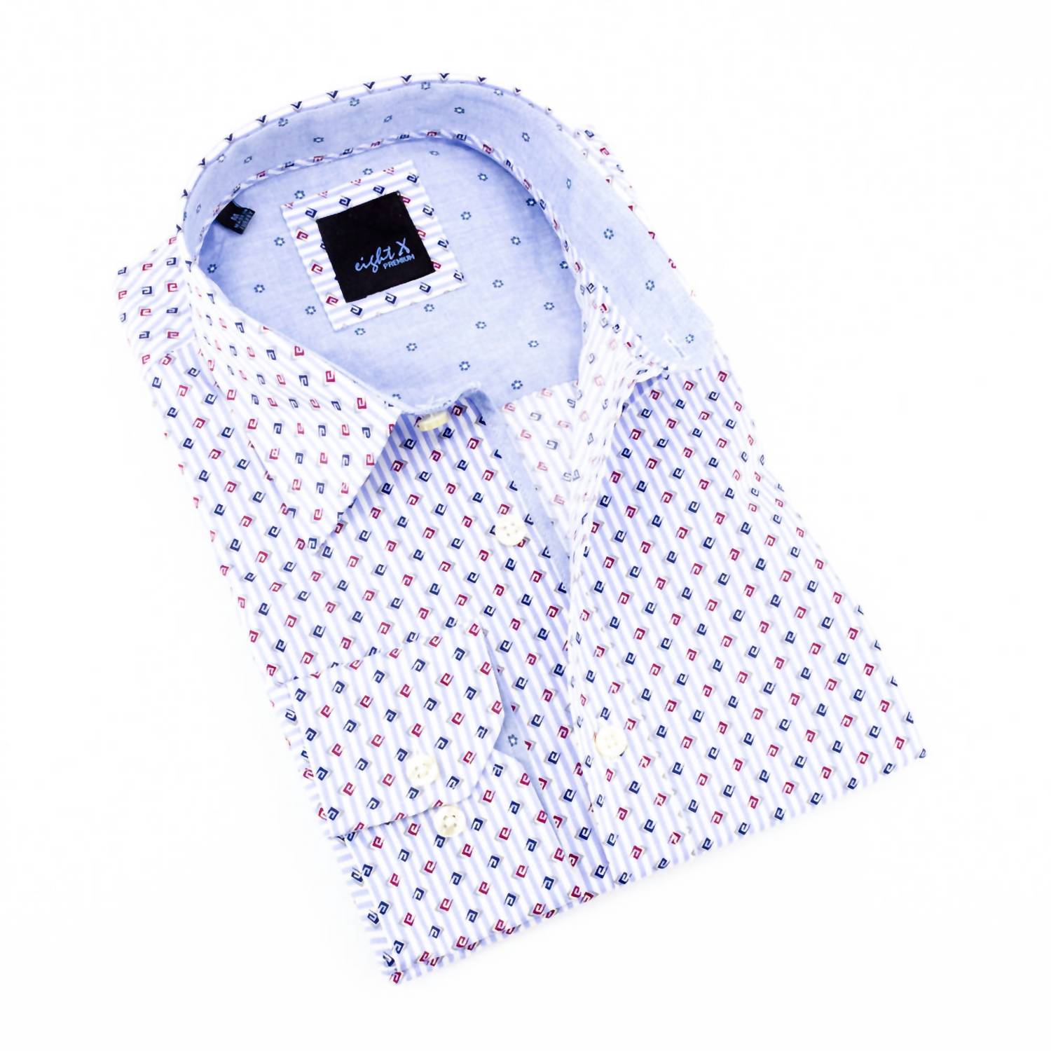 Eight X - Men's Button Down Print Shirt With Jacquard Trim